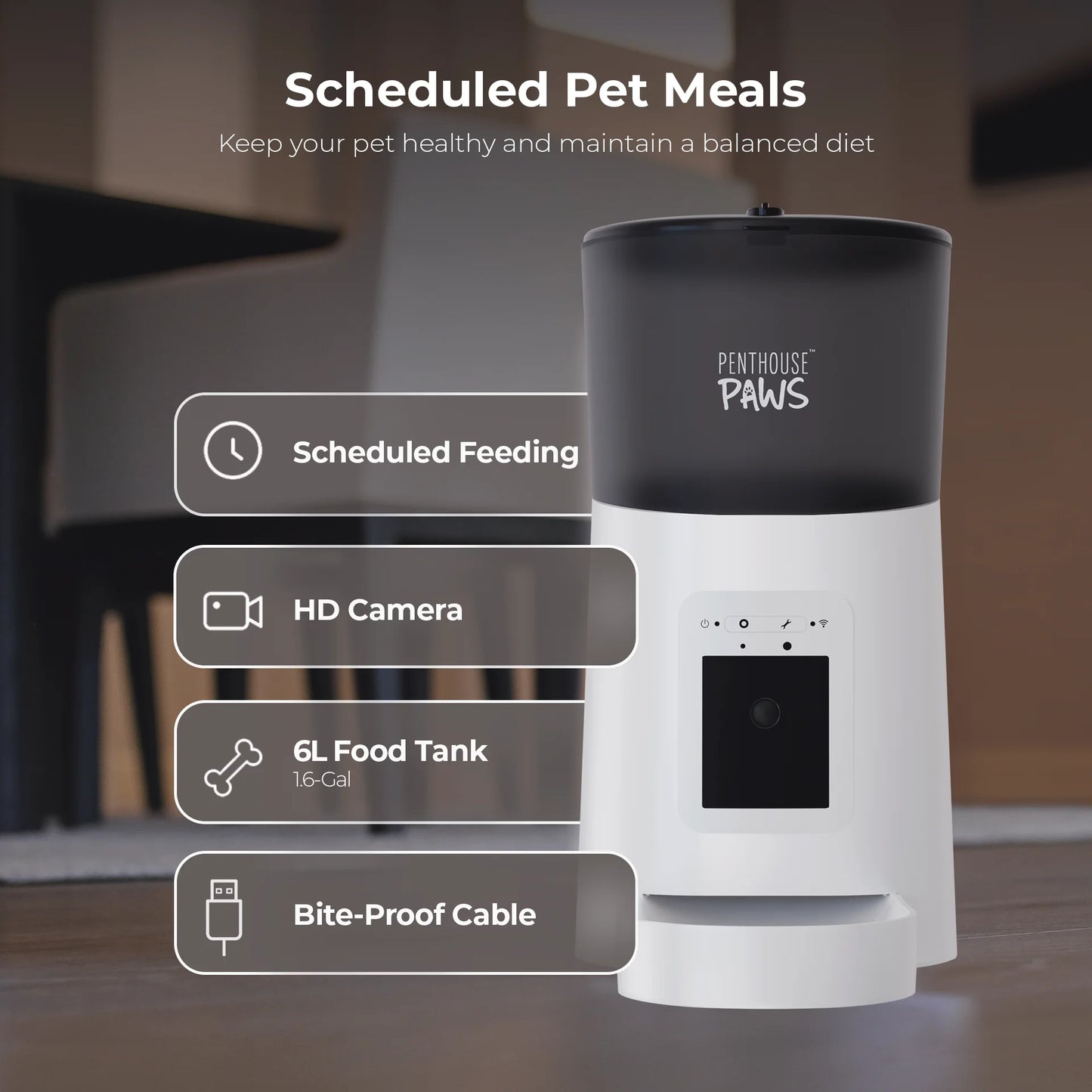 ® Smart Wifi Automatic Feeder for Cats & Dogs, 6L Black/Stainless