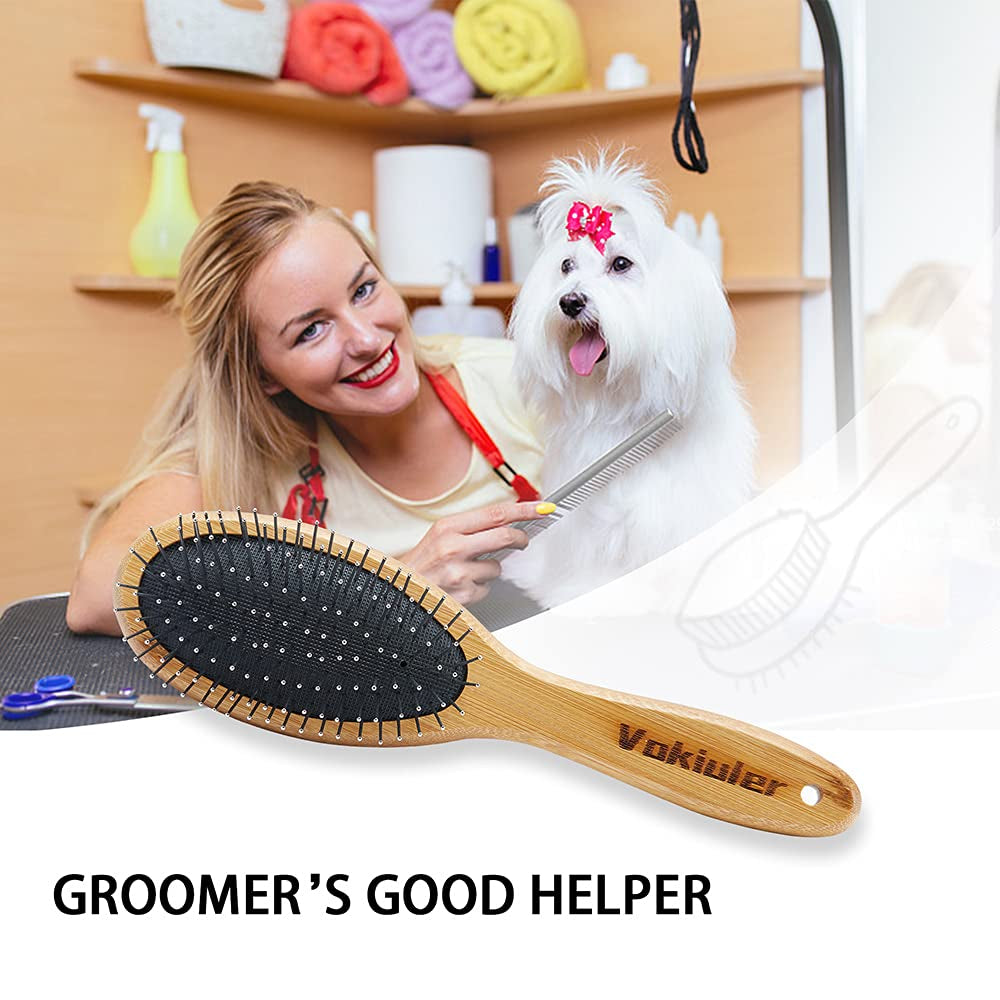 Dog Brush Cat Brush, Double Sided Bristle and Pin Pet Brush for Dog Grooming, Real Boar Bristle Shedding Brush with Bamboo Handle for Long Short Hair, 2 Pack Dog Comb, White