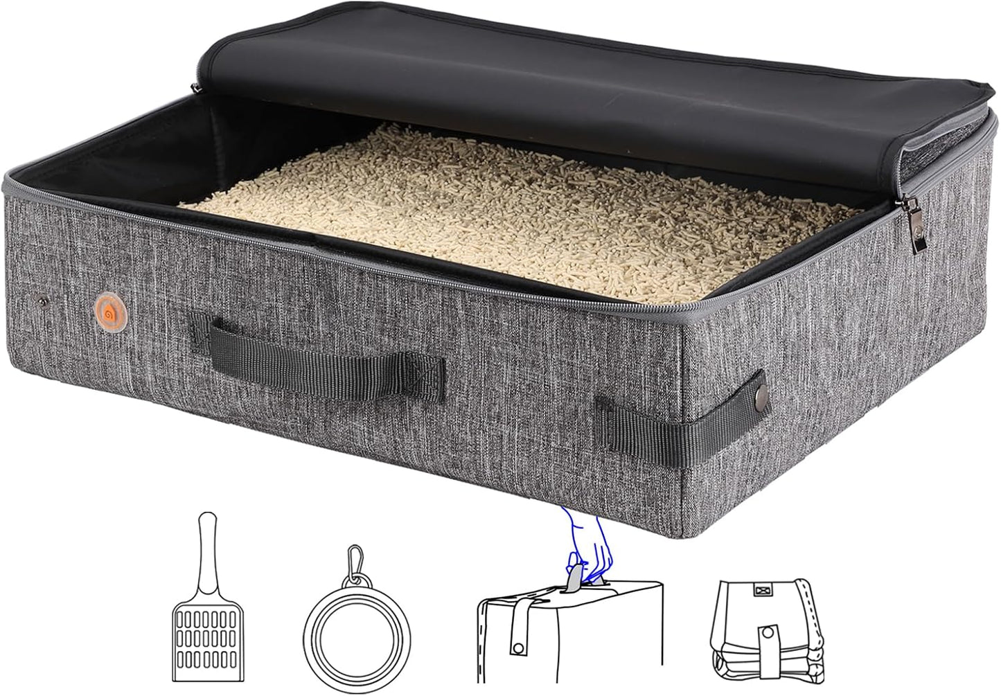 Large Portable Cat Travel Litter Box with Zipperd Top for Medium, Large or Multiple Cats. Odor Control, Leak-Proof, Lightweight for Easy Carry, Easy Storage, Easy to Clean