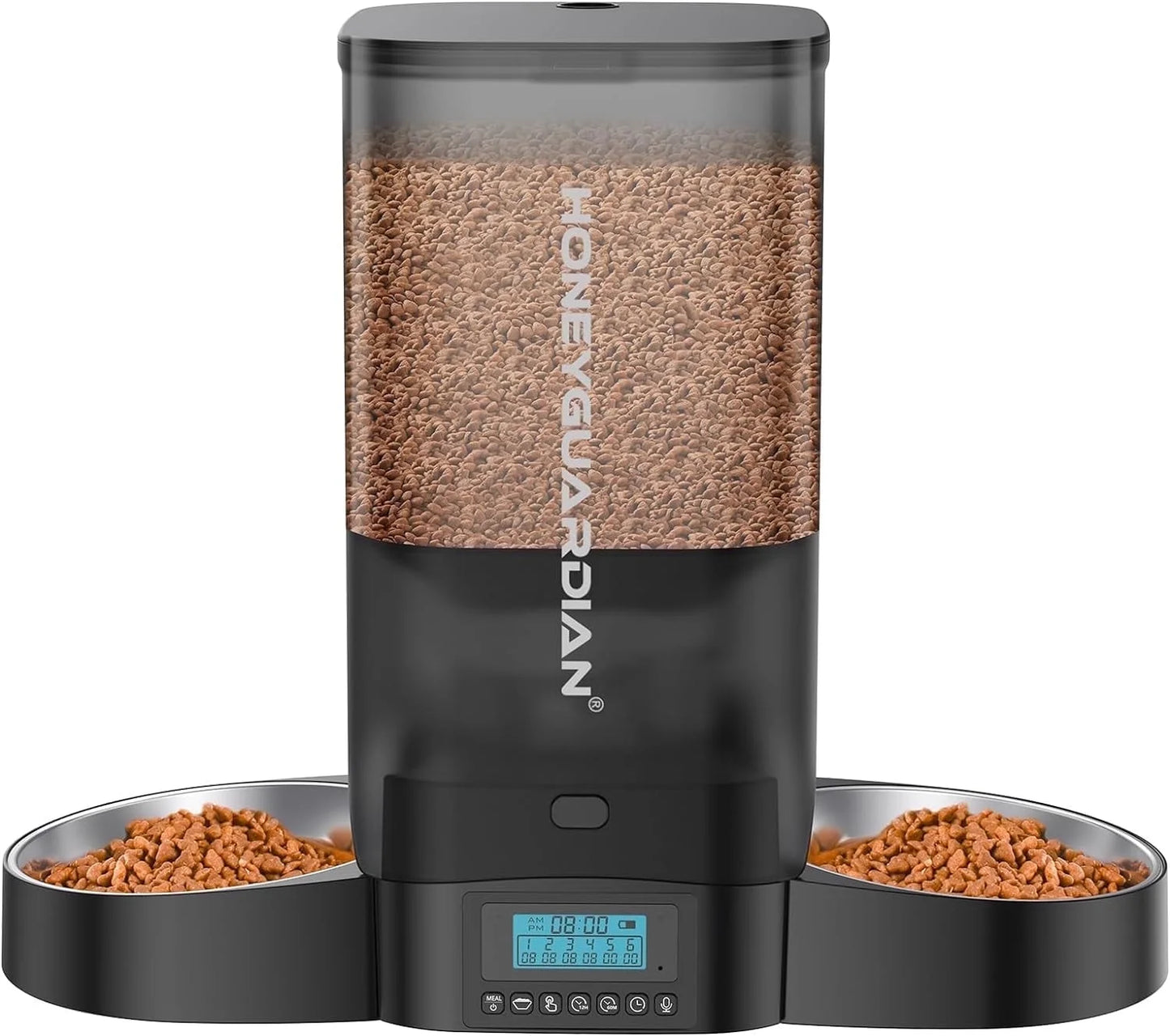 5L Large Capacity Automatic Cat Feeder for Two Cats,5L Cat Food Dispenser with Slow Feeder Bowl, Timed Cat Feeder Programmable 1-6 Meals Control, Dual Power Supply, 10S Meal Call White