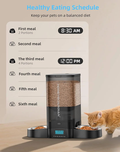 5L Large Capacity  Automatic Cat Feeder for Two Cats,5L Cat Food Dispenser with Slow Feeder Bowl, Timed Cat Feeder Programmable 1-6 Meals Control, Dual Power Supply, 10S Meal Call White
