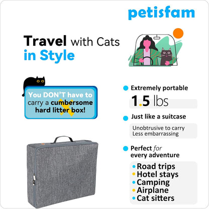Large Portable Cat Travel Litter Box with Zipperd Top for Medium, Large or Multiple Cats. Odor Control, Leak-Proof, Lightweight for Easy Carry, Easy Storage, Easy to Clean